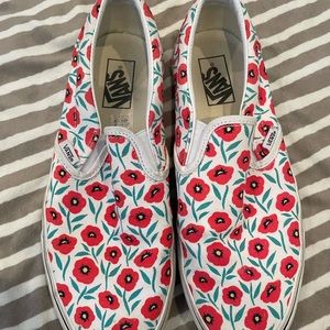 Vans Classic Slip-On Flowers Red White Low Top Sneakers Women's